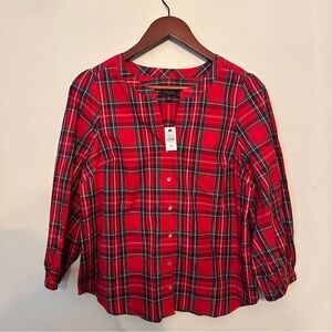 Talbots Red Plaid Button-Front Top Blouse MP